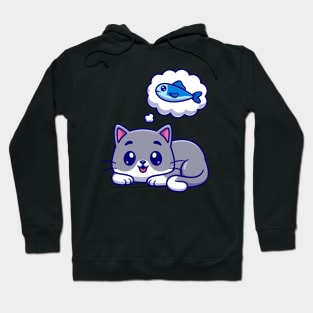 Cute Cat Thinking Fish Cartoon Hoodie